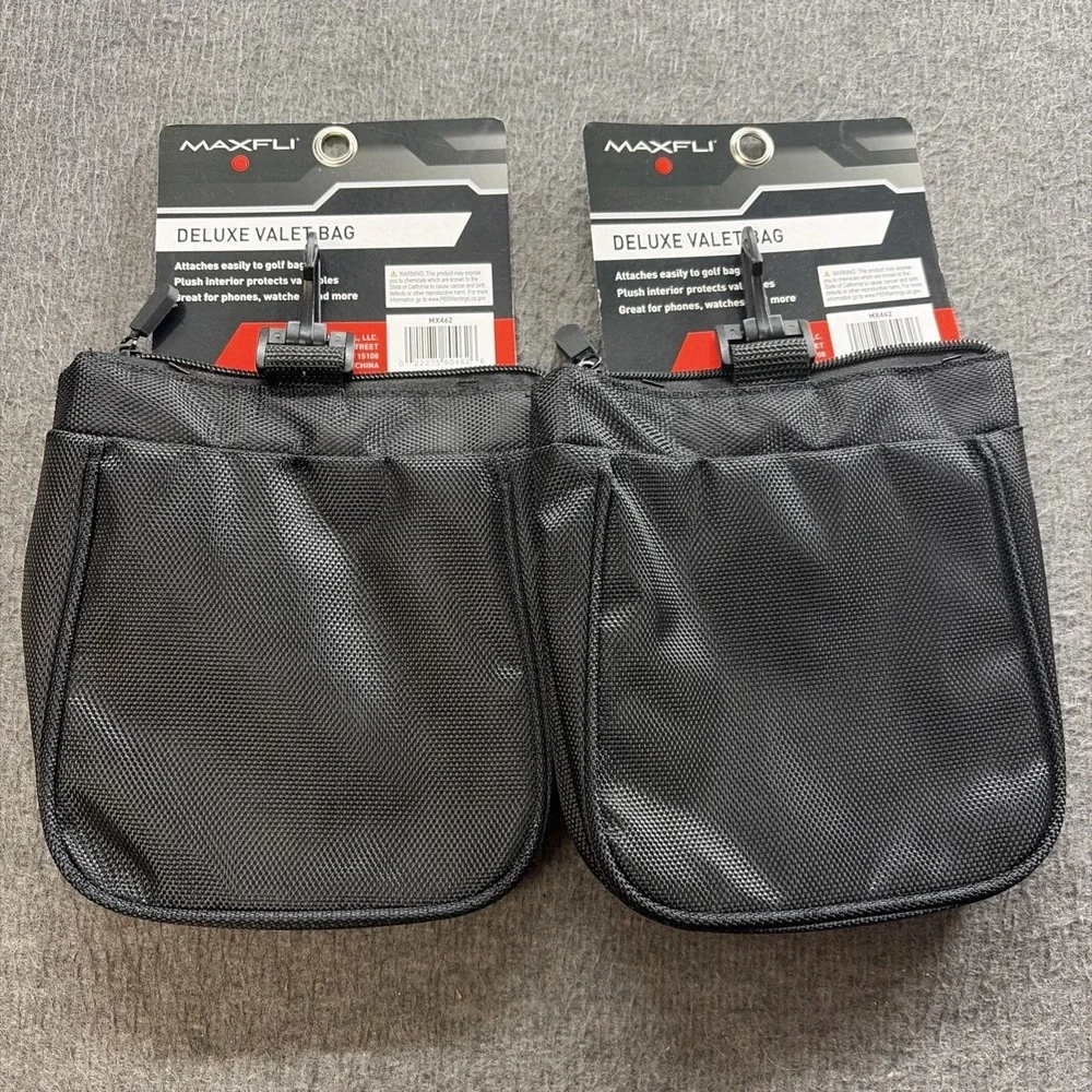 Pack of 2 Maxfli Valuables Pouch with Plush Lining - Attaches to Golf Bag 25830